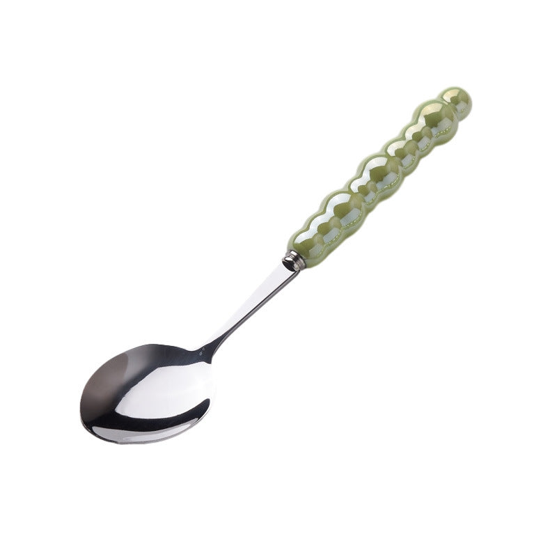 Light luxury style ins knife, fork, spoon, pearl handle, stainless steel tableware, creative fork, household high-looking mooncake knife and fork