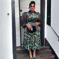 new arrival  african women's plus size cross-border trade three-quarter sleeve black feather lapel printed dress