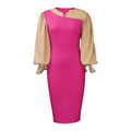 D3163 in stock  african plus size women's autumn and winter long sleeve tie-up color block elegant commute european and american style dress