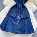 American retro hot girl style sleeveless denim dress - women's summer diamond-embellished slim-fit, figure-flattering, stunning petite mini dress