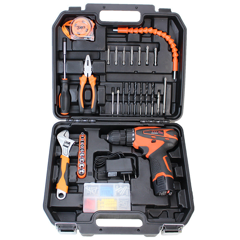 Lithium battery drill comprehensive toolbox set Household combination tool Hand drill 12v 21V lithium battery drill hardware set