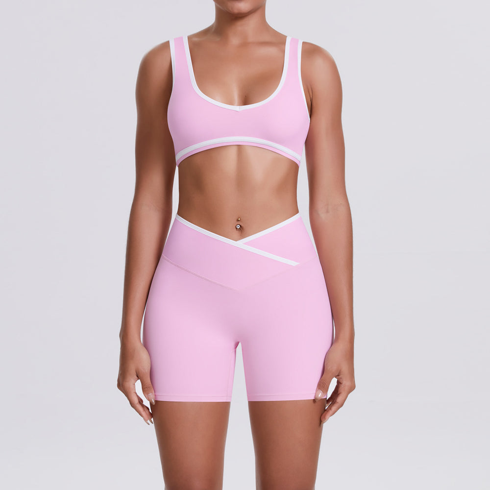Cross high waist sports suit women's contrast color nude tight yoga clothes quick-drying breathable outdoor running fitness suit