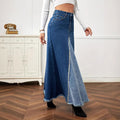 European and american patchwork midi skirt  new arrival - hot selling export raw hem denim skirt - washed slit denim midi skirt