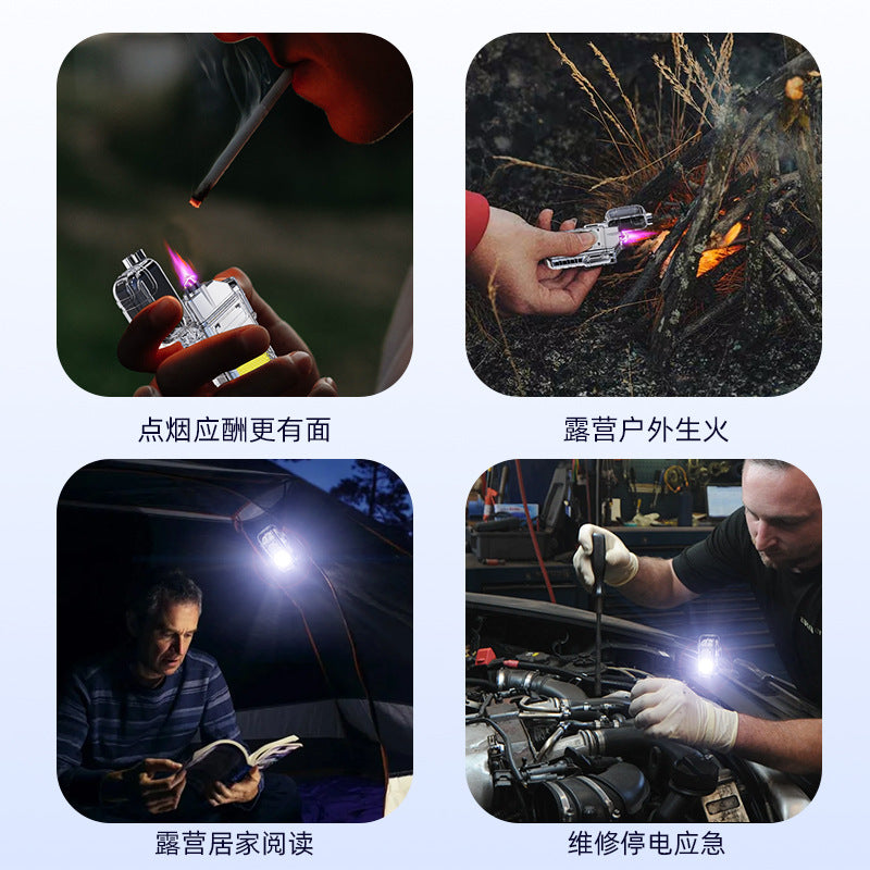 Customized keychain flashlight Dual arc lighter type-c charging and maintenance Emergency work light Strong light flashlight