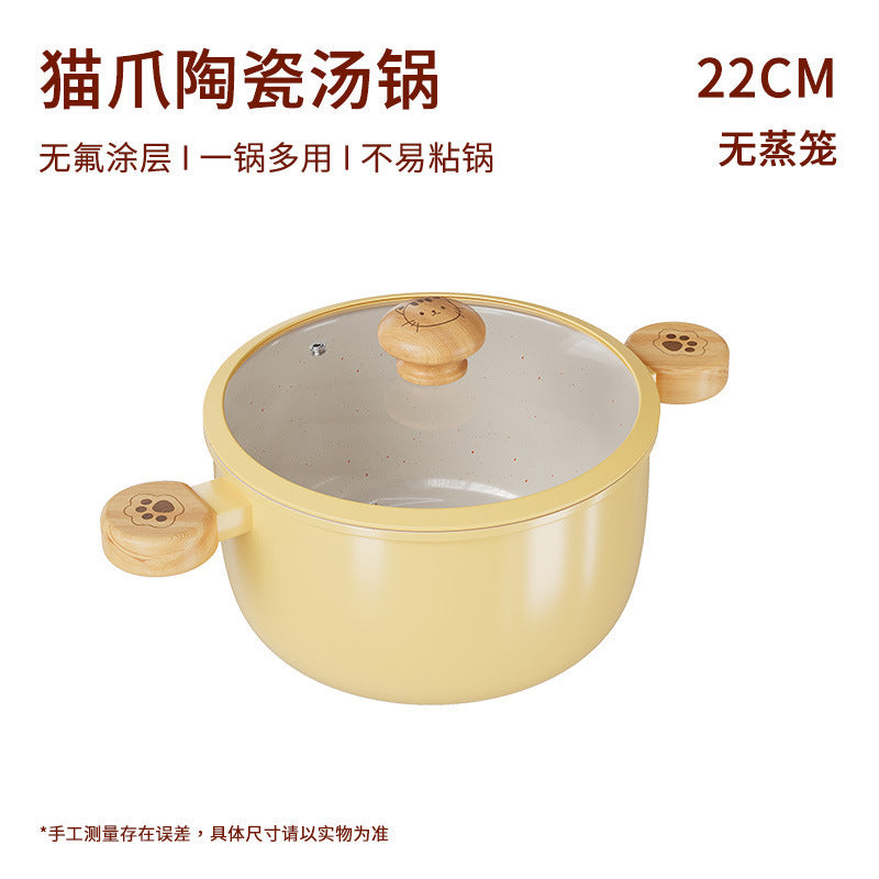 New cat paw ceramic glazed soup pot - multifunctional steamer and cooker combo - universal for home use - compatible with all stovetops - flat bottom non-stick