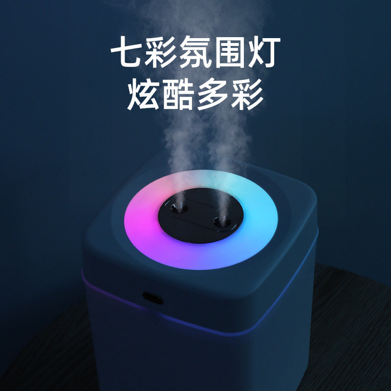 3l dual-nozzle humidifier, usb powered, large capacity, home/bedroom/office desktop quiet color-changing humidifier