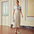 summer cross-border european and american style denim and knit patchwork single-breasted dress