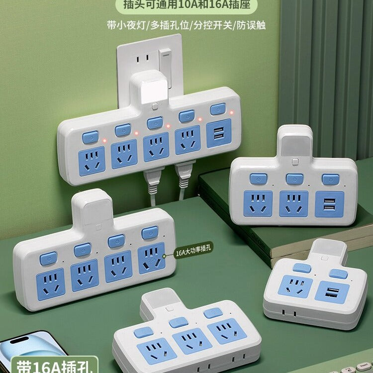 Source factory first turn porous pure copper conversion socket, power supply USB power strip board dormitory independent switch socket