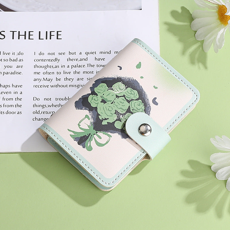Small fresh three-fold wallet, short women's  explosion, portable driver's license card holder, three-fold storage change purse.