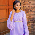 European and american cross-border women's fashion:  autumn new collection - ruffled, pleated, flared sleeve, a-line pleated dress