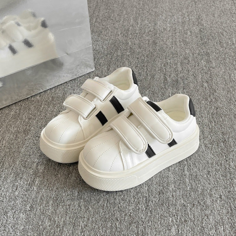 Campus style korean velcro thick sole shoes for women 2026 new arrivalspring sneakers white shoes student bread shoes for women