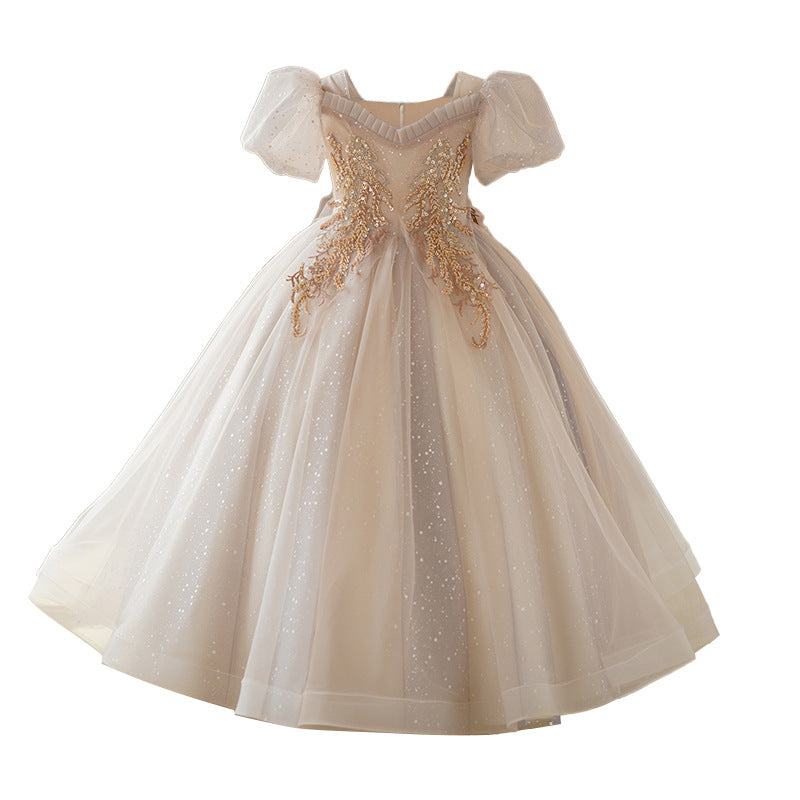 Amazon hot selling girls' runway piano performance dress kids dress princess gown high-end elegant flower girl dress