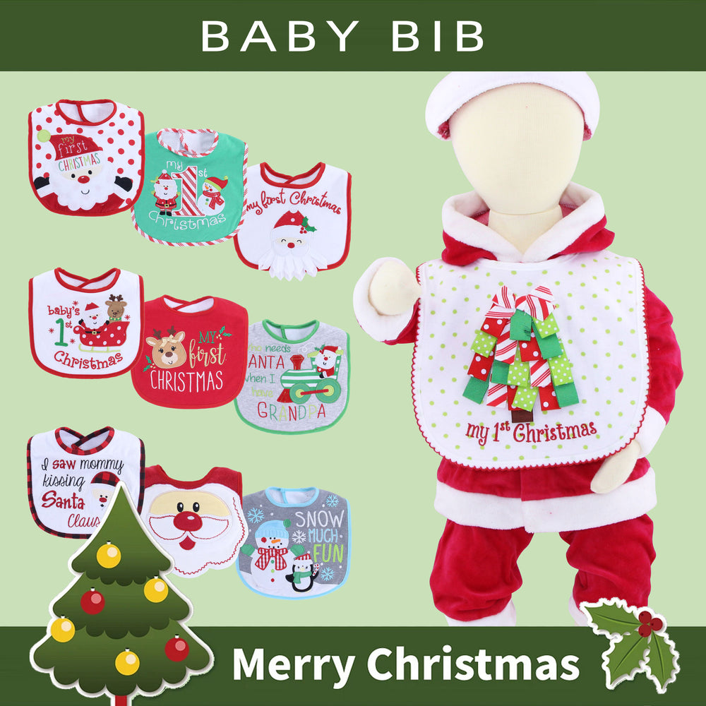 Merry christmas baby bib christmas theme saliva towel baby embroider bib anti-dirty cute