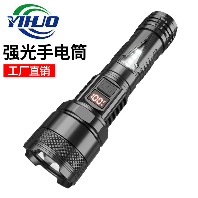 Explosive intelligent digital display flashlight Multifunctional with side light Outdoor work light Emergency maintenance light Mountaineering flashlight