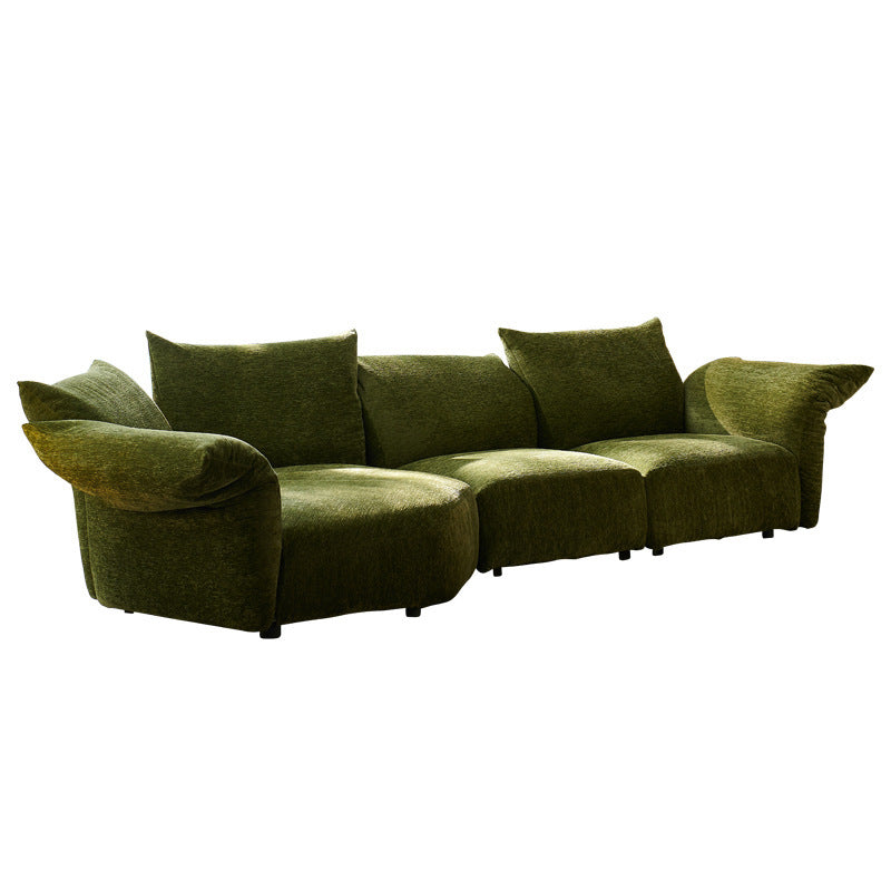 All-steel frame living room irregular fabric sofa, cream-colored chenille modular sectional sofa for large apartments