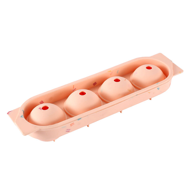 Four-sphere silicone ice cube tray with lid, round ice cube tray, silicone ice mold, round ice making box, creative ice maker