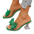 European and american plus size transparent high heel sandals and slippers for women, 2026 summer new style, bowknot square toe crystal chunky heel sandals