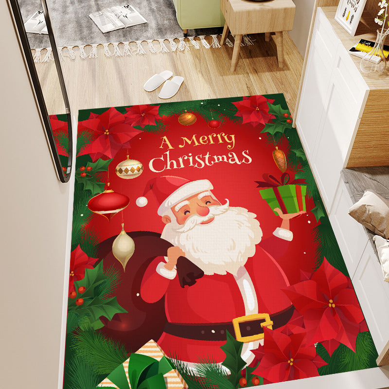Red christmas floor mat - santa claus & christmas tree coral fleece entrance mat for home & bar