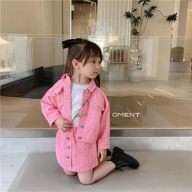 Girls' autumn outfit set  new korean style jacket & skirt two-piece fashionable kids' trendy set
