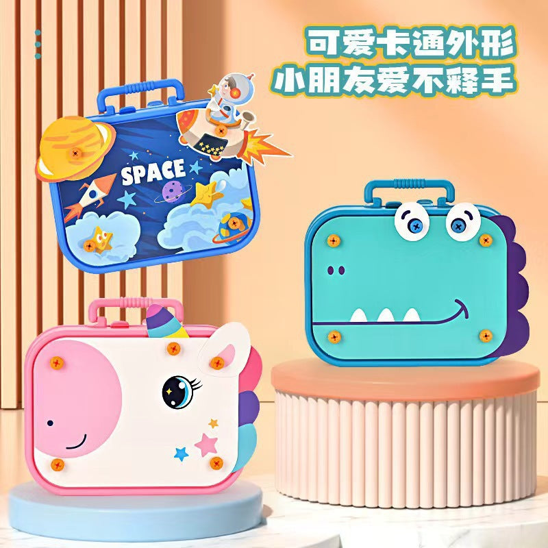 Cross-border export children's electric drill building block screws toolbox toys electric DIY dismantling dinosaur unicorn puzzle