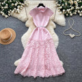 Elegant lace patchwork high-waisted a-line dress - slimming, figure-flattering, and perfect for summer events