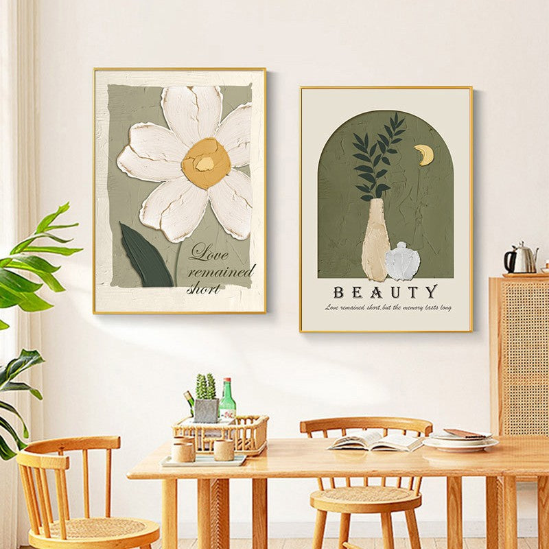 Small fresh flower living room decorative painting texture painting ins healing department cream wind pendulum painting flower dining room wall hanging painting