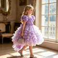European and american style  girls' dress - high-low hem, train, tiered skirt, bow detail, detachable back - wholesale