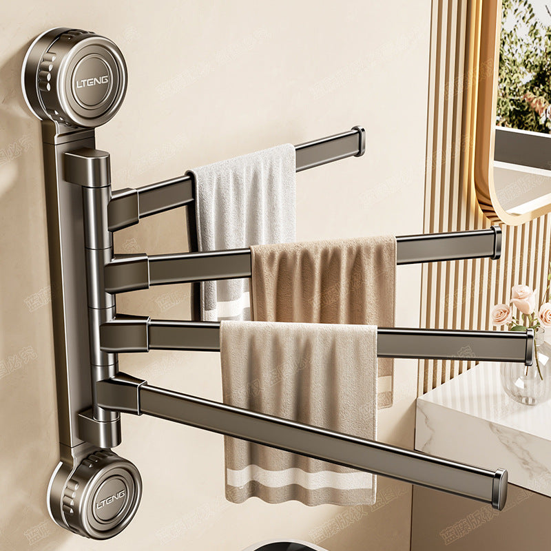 Rotating towel rack, suction cup, no punching, bathroom wall rack, bathroom multi-rod foldable bath towel storage rod