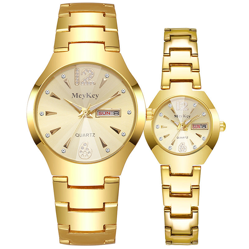 Mcykcy watch tungsten steel men's watch digital round quartz watch quartz gold and silver gold stainless steel