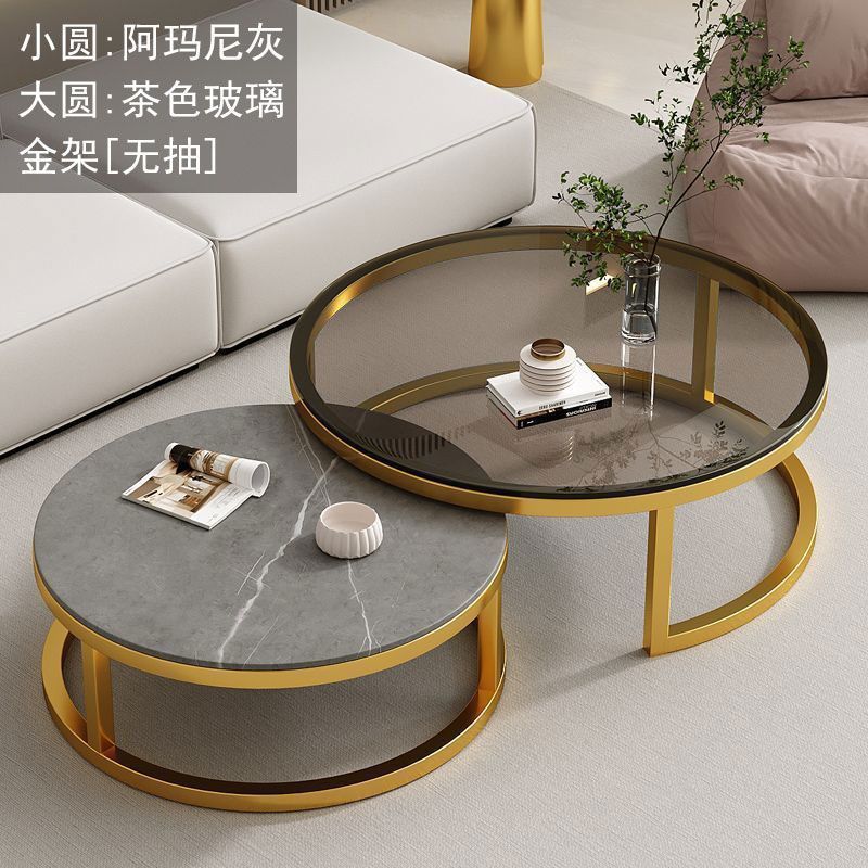 Affordable living room coffee table - new rock slab coffee table set for home living room, marble combination, round, light luxury modern style
