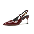Burgundy high-heeled sandals for women, half-covered toe, open back, pointed toe, stiletto heel, small fragrant style shoes, women's fashion sandals