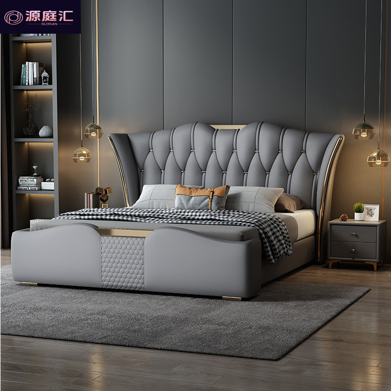 Genuine leather bed italianaccessible luxury master bedroom 1.8m double bed 1.5mcasual 2m leather soft-packed storage bed