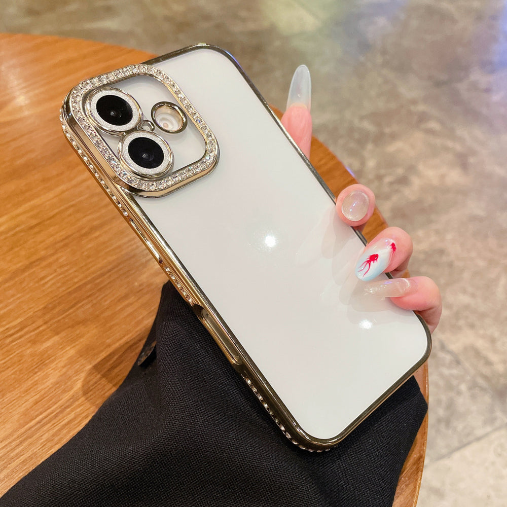 Suitable for apple 17 transparent mobile phone case 16 glitter lens film rhinestone frame iphone 15 soft case protective cover 11