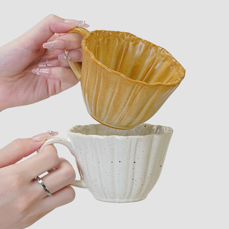 Vintage gilt ceramic embossed cup and saucer set - unique, high-style milk, coffee, afternoon tea, and water cups