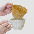Vintage gilt ceramic embossed cup and saucer set - unique, high-style milk, coffee, afternoon tea, and water cups