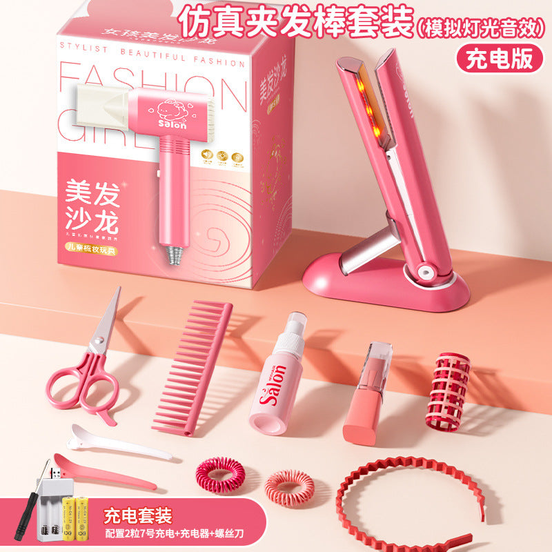 Kids' hair salon playset - realistic pretend play kit with hairdressing tools, comb, straightener, curling iron - perfect birthday gift for girls
