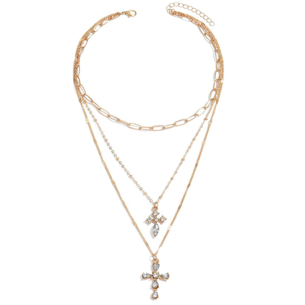 new arrival double-layer cross necklace for women casual stacking design with diamonds eleganteasiest for match pendant clavicle chain