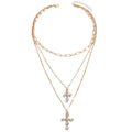 new arrival double-layer cross necklace for women casual stacking design with diamonds eleganteasiest for match pendant clavicle chain