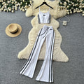 Spicy girl style red camisole two-piece set: double-stripe high-waisted flare pants - trendy summer outfit for women