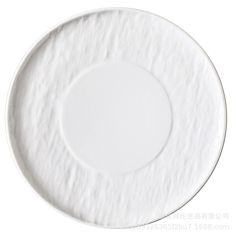 European-style ceramic steak plate, creative embossed white dinner plate for home use, hotel restaurant display plate, minimalist pasta plate