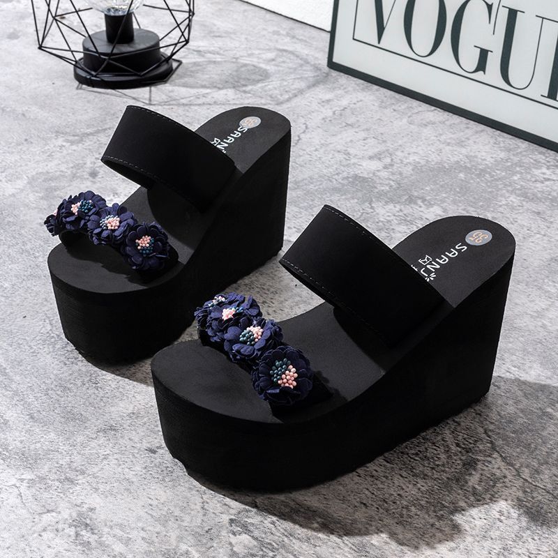 New summer fashion versatile slides - non-slip thick sole 2025 floral beach sandals for women - perfect for outdoor wear in autumn