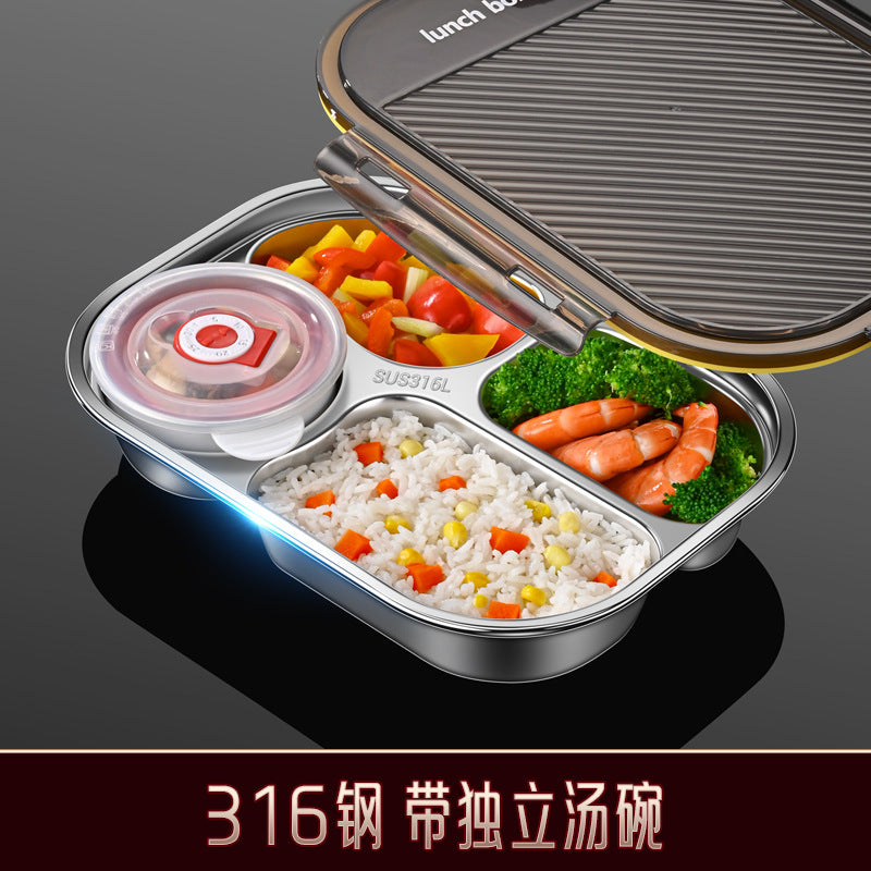 316 stainless steel lunch box food grade office worker sealed leak-proof bento box canteen portable divided lunch box set