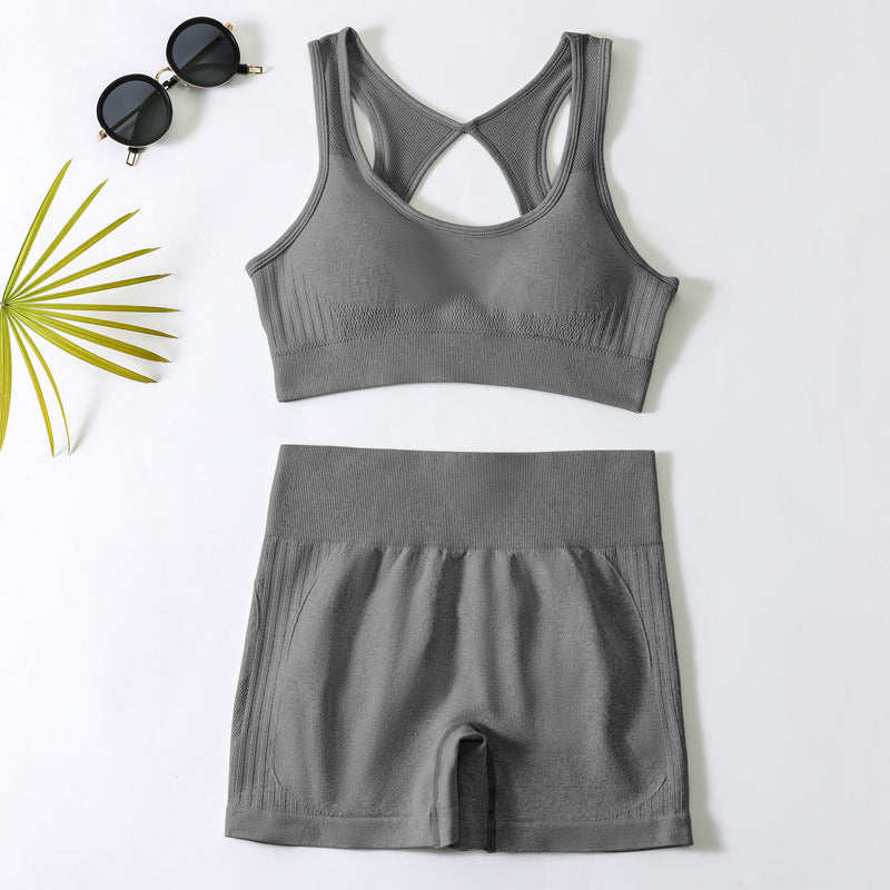 European and american yoga outfit set - women's yoga sports bra, fitness tank top, running sports yoga shorts set