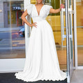 C8520p with belt cross-border european and american women's clothing  sexy deep v pleated wide leg large size foreign trade jumpsuit