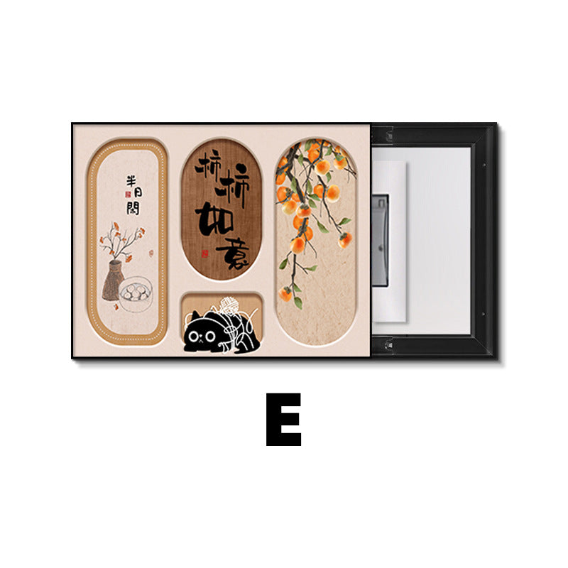 Medieval style, peace and joy, persimmon meter box decorative painting, no punching, distribution box push-pull cover ugly, electric switch box hanging painting