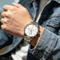 three-eye men outdoor sports steel belt stainless steel fashion business luminous men quartz watch