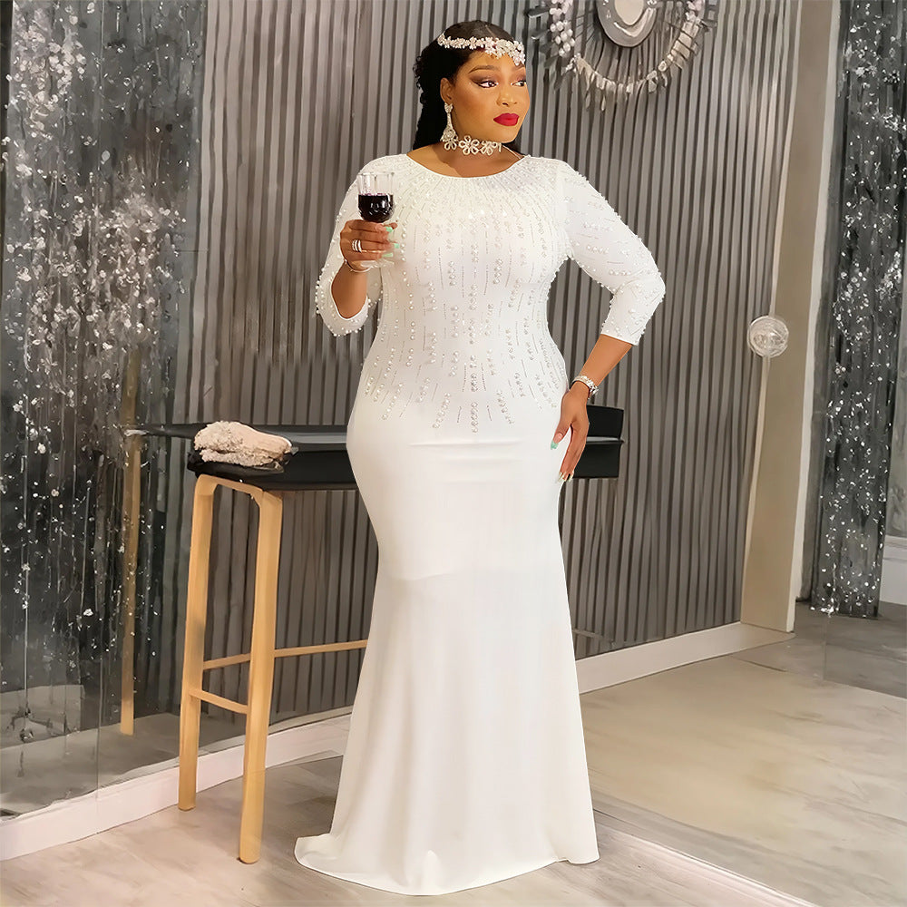 african plus size women's clothing fashionfashionexportnew arrival hot diamond dress  pure colordress