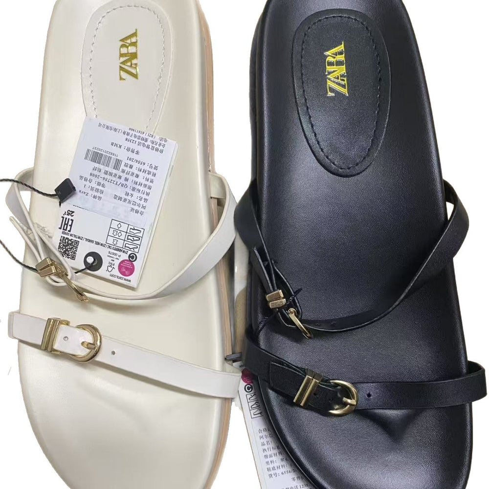 Za2025 summer/spring new women's fashion buckle strap sandals outdoor casual slippers leather buckle sandals