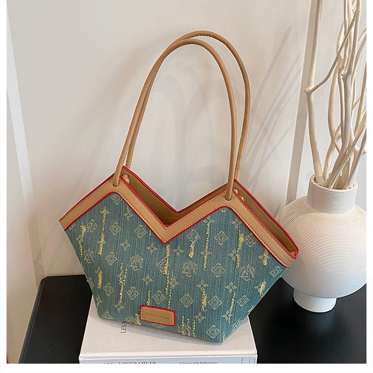 Cross-border denim bag women's large capacity 2025 new summer versatile casual messenger bag shoulder commuter tote bag