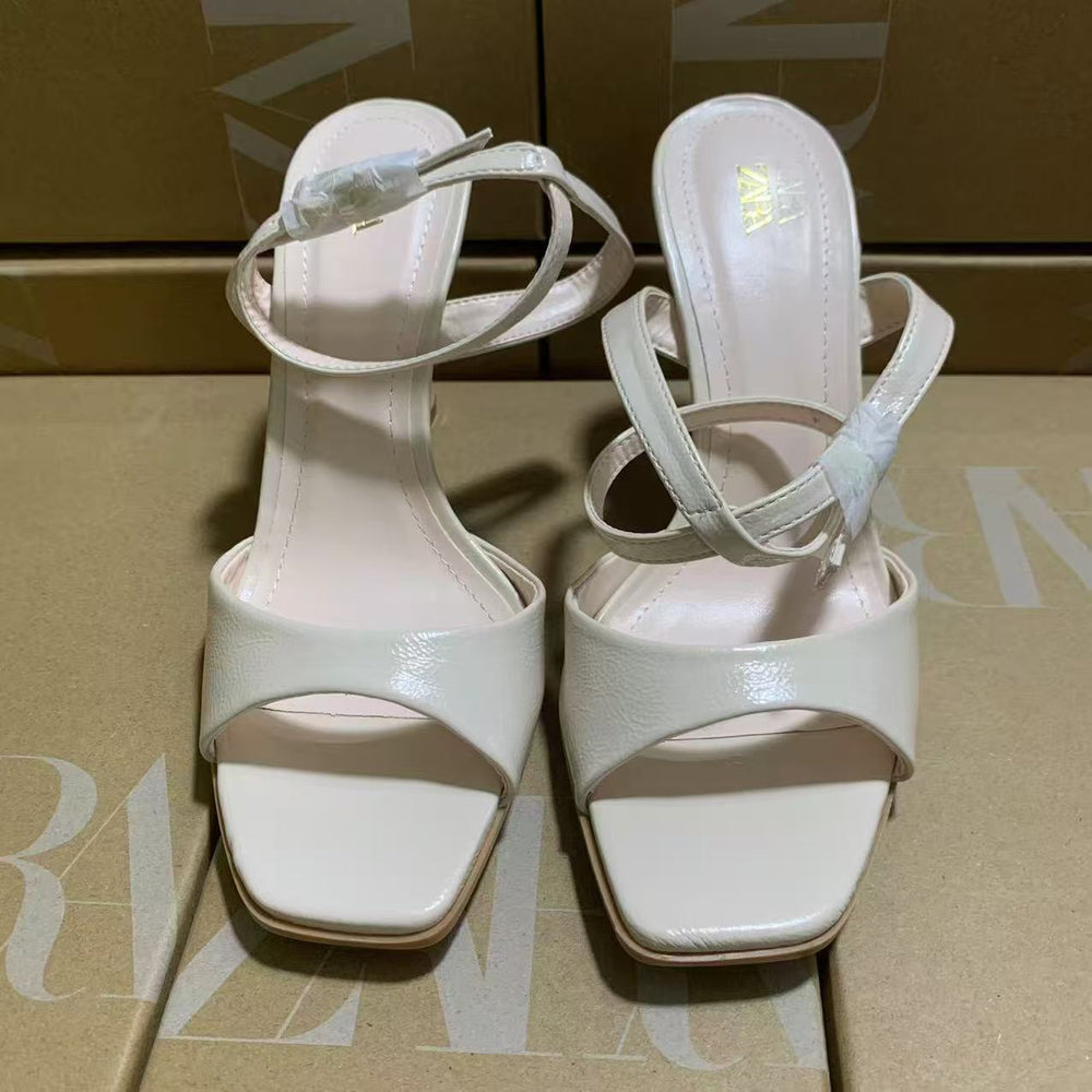 Za's 2025 new collection: unique square-toe white open-toe sandals for women - french chic, minimalist, stiletto heel, single strap
